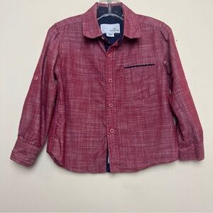 Boys 3t Craft And‎ Flow Red maroon Button Down Shirt With Collar Blue lining